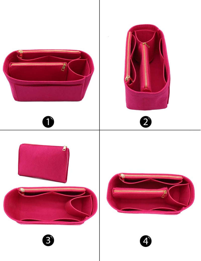 LEXSION Felt Purse Bag Organizer Insert with zipper Bag Tote Shaper Fit Speedy Neverful PM MM, 2-Rosy, Slender Large - Image 3